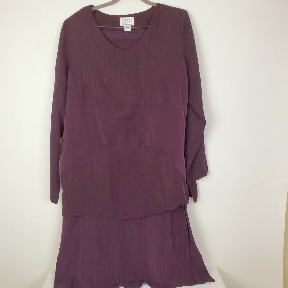Vintage CDC Caren Desiree 2 Pc‎ Stripe Outfit Maxi Skirt & Top Purple Sz 14